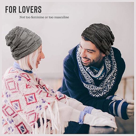 2 Packs Slouchy Beanie for Men Winter Hats for Guys Cool , Black / Blue - Picture 6 of 6